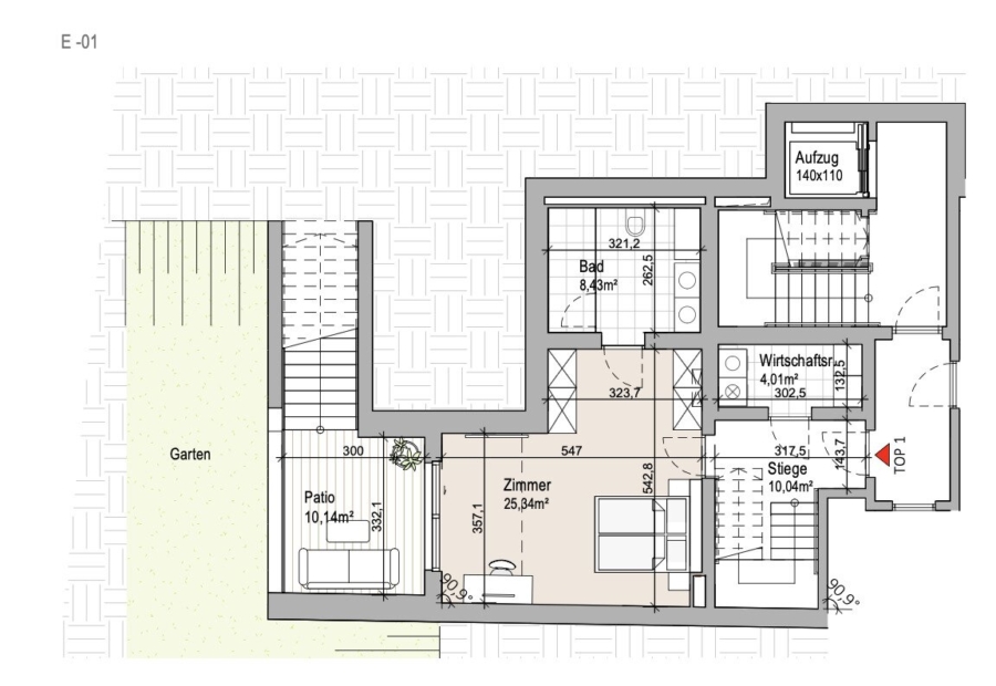 Moderne Gartenmaisonette in Sievering – Grünruhelage mit privatem Garten - Untergeschoss mit Atrium (679444)