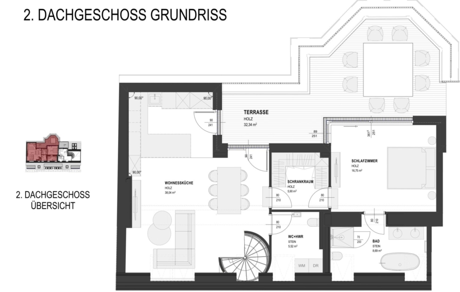 Hochwertig ausgestattete Dachgeschosswohnung auf zwei Ebenen nahe Taubstummengasse - Grundriss (677119)