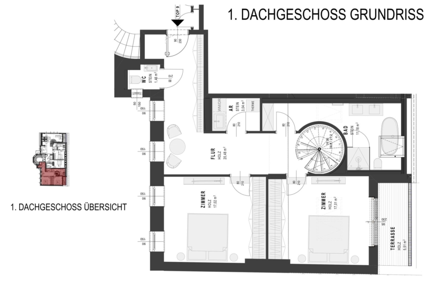 Hochwertig ausgestattete Dachgeschosswohnung auf zwei Ebenen nahe Taubstummengasse - Grundriss (677118)