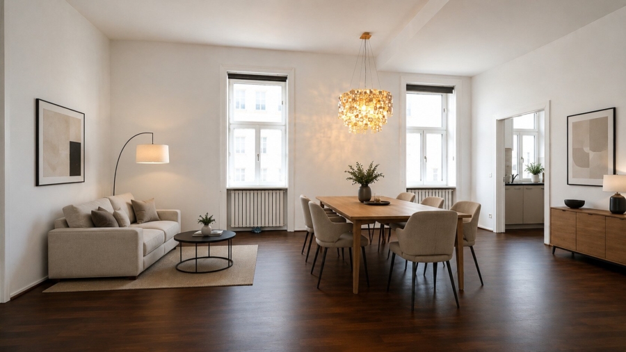 Stilvoller Altbau mit urbaner Lebensqualität - Einrichtungsvorschlag digital generiert (675289)