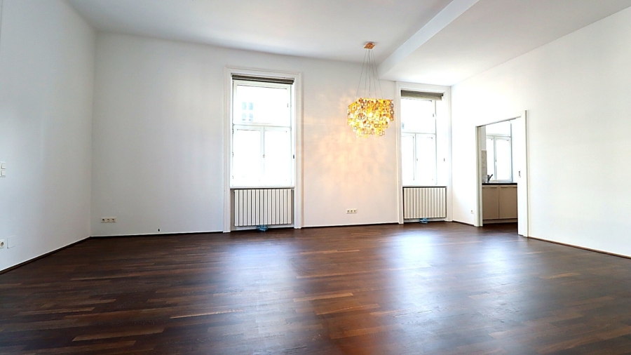 Stilvoller Altbau mit urbaner Lebensqualität - Wohnzimmer_Blick Küche (672113)
