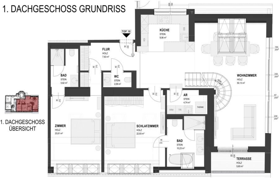 Repräsentatives Wohnen auf zwei Ebenen mit zwei Terrassen in 1040 Wien - Grundriss (677147)