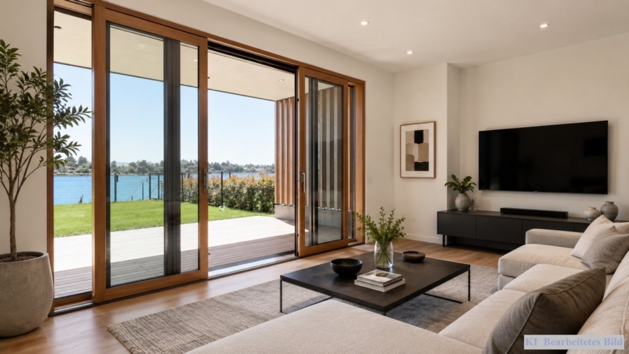 Exklusives See-Apartment mit privatem Seezugang - Wohnraum_Blick See (Interieur: KI generiert) (676685)