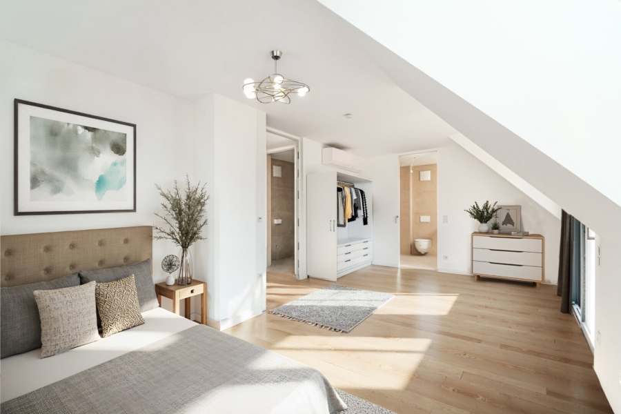 Penthouse mit sensationellem Wienblick – Wohnen über zwei Ebenen mit privater Dachterrasse - Schlafzimmer - Rendering Architekt (679423)
