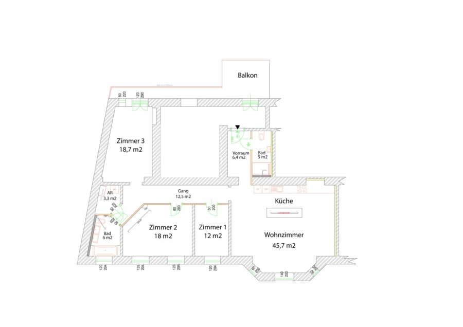 Luxuriöse 4-Zimmer-Wohnung in stilvollem Altbau - Grundriss (674194)